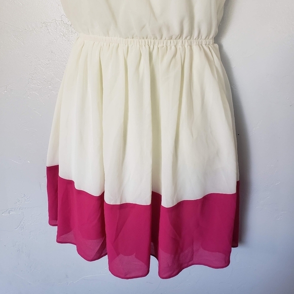 Charming Charlie Small Knee Length Dress Colorblock Navy Blue Cream Dark Pink - Picture 2 of 10